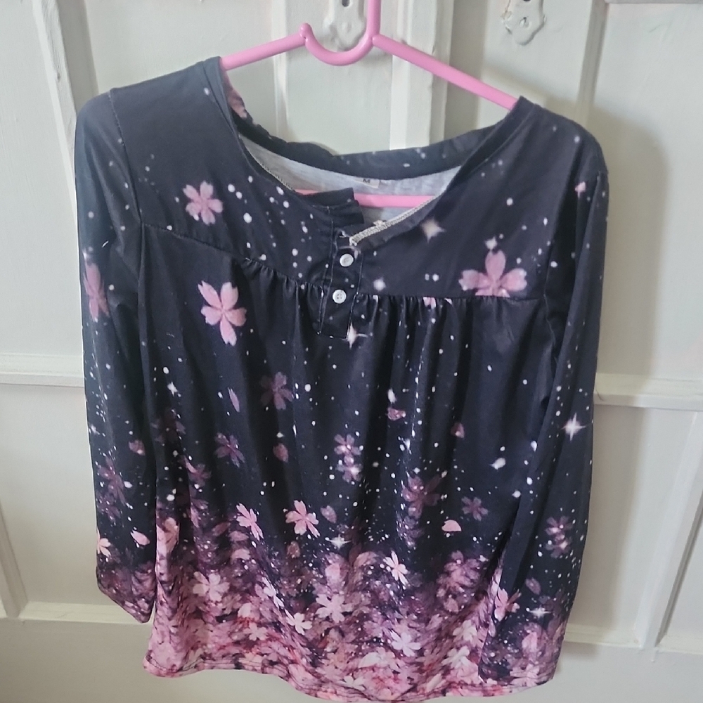 Floral Print Women's Top - Black and Pink